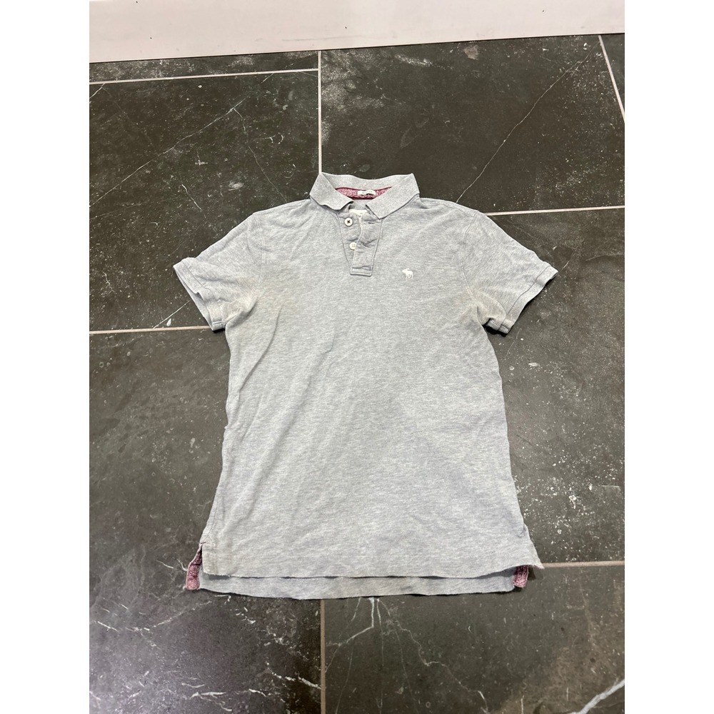 Abercrombie & Fitch Mens Muscle Fit Polo Shirt Gray Short Sleeve Moose Logo L